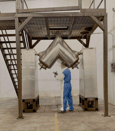 Supplement ingredients being blended for production